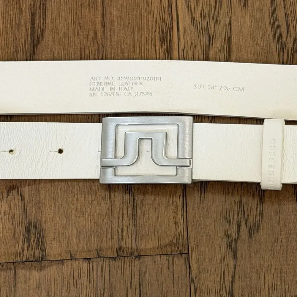 J.Lindeberg Slater White Leather Golf Belt Mens Size 38 Made In Italy